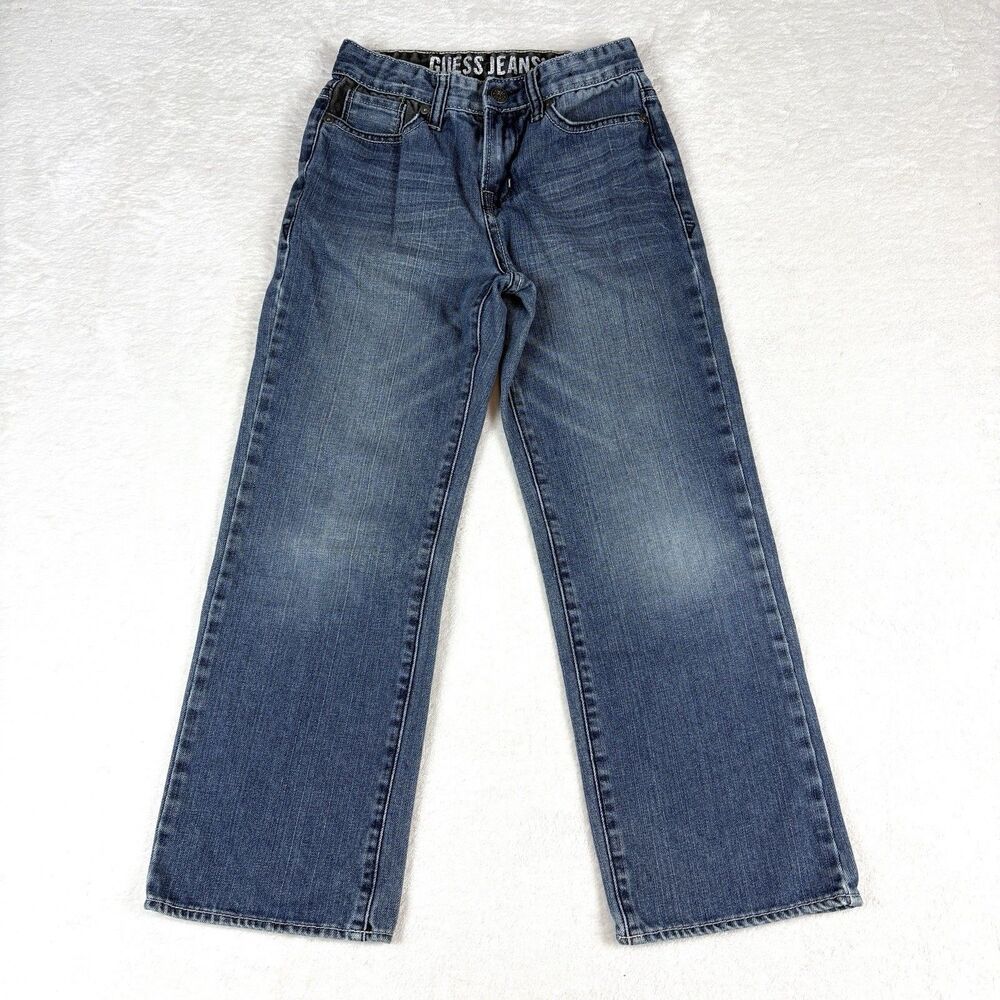 Vintage Y2K GUESS Jeans Boys 10 Med Wash Adjustable Waist Baggy Straight Leg
